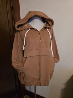 Listicle Warm Brown Zip Hoodie with Drawstring Detail